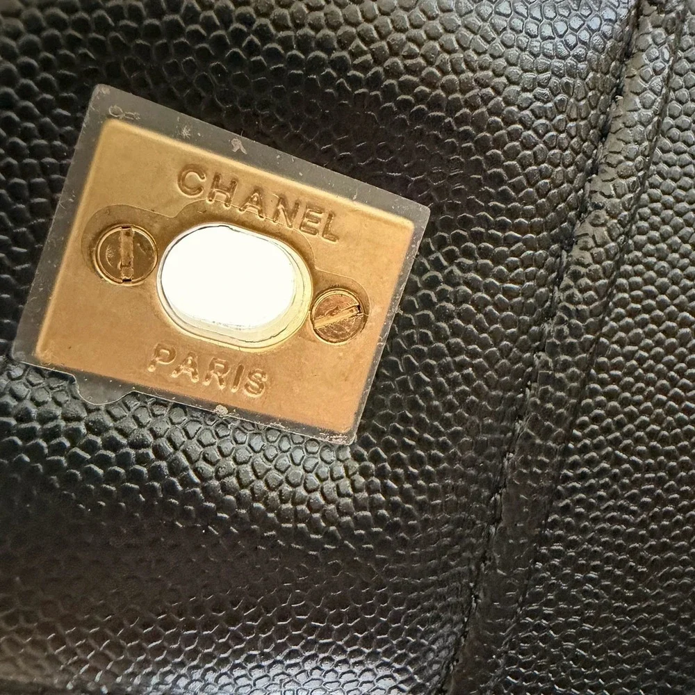 Chanel School Memory Large Flap Bag 22K Caviar Quilted Antique Gold Hardware NWT